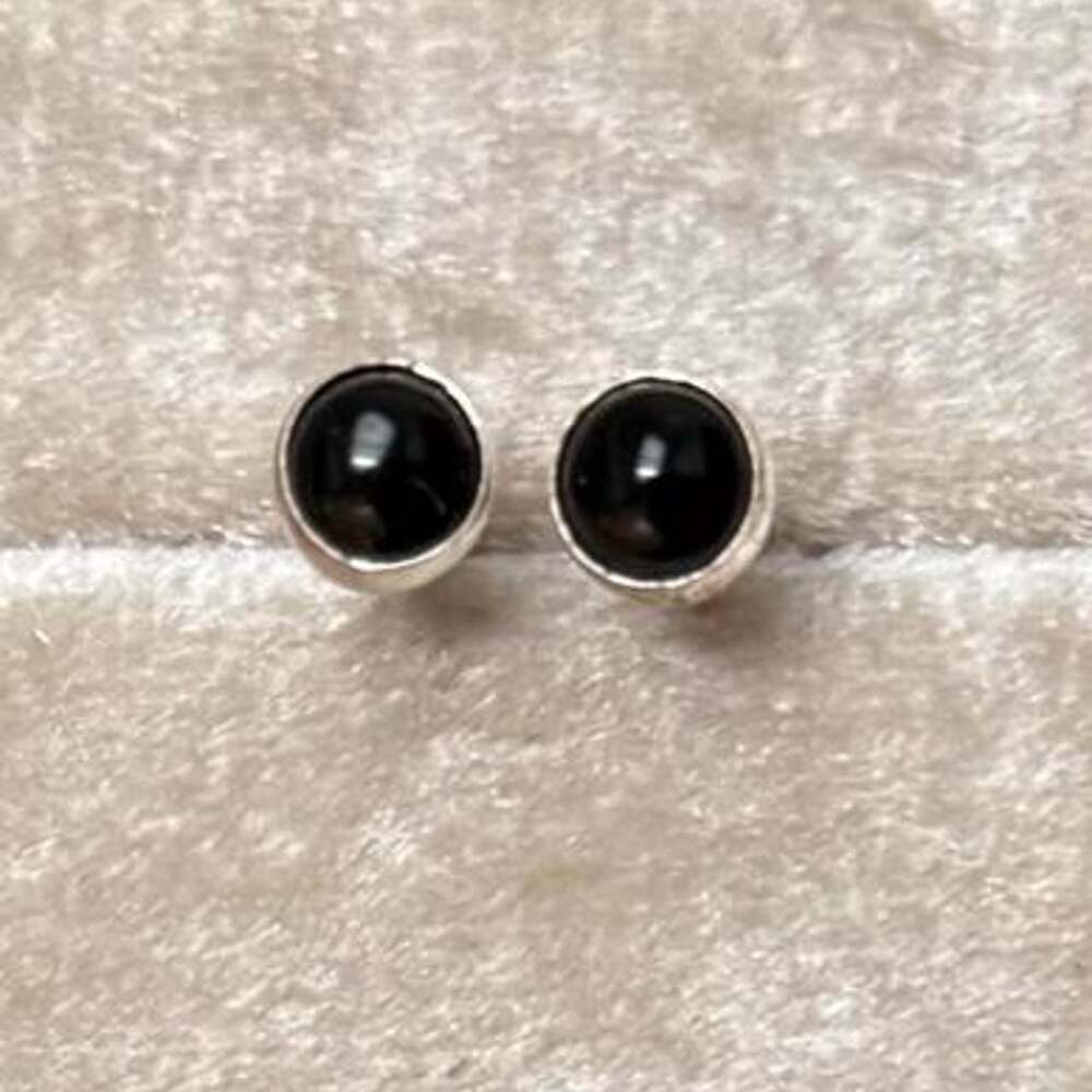 Sterling Silver Black Opal Stud Earrings